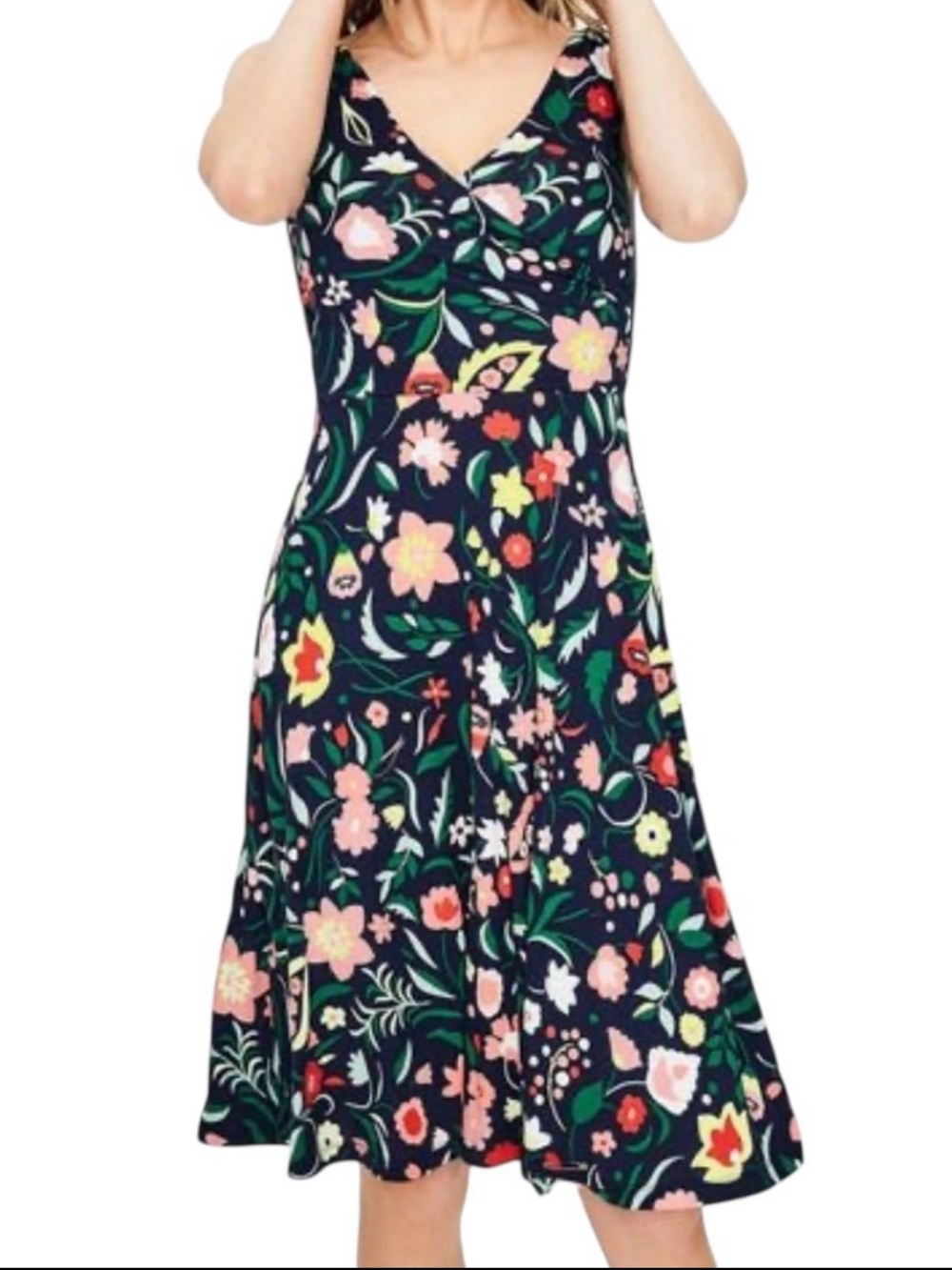 BODEN Willa Jersey Faux Wrap Midi Dress 6R Sleeveless Blue Floral